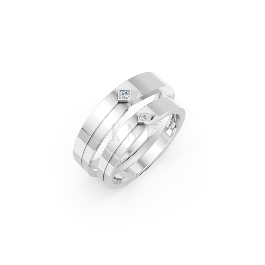 Nhẫn cưới A253 màu vàng trắng White Gold đính đá, kiểu dáng hiện đại, nổi bật