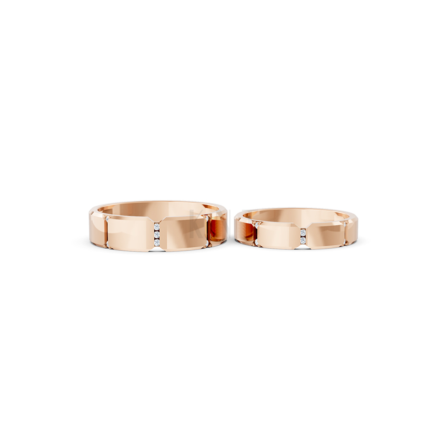 Nhẫn cưới A255 màu vàng hồng Rose Gold vàng đẹp, họa tiết hình học, độc đáo