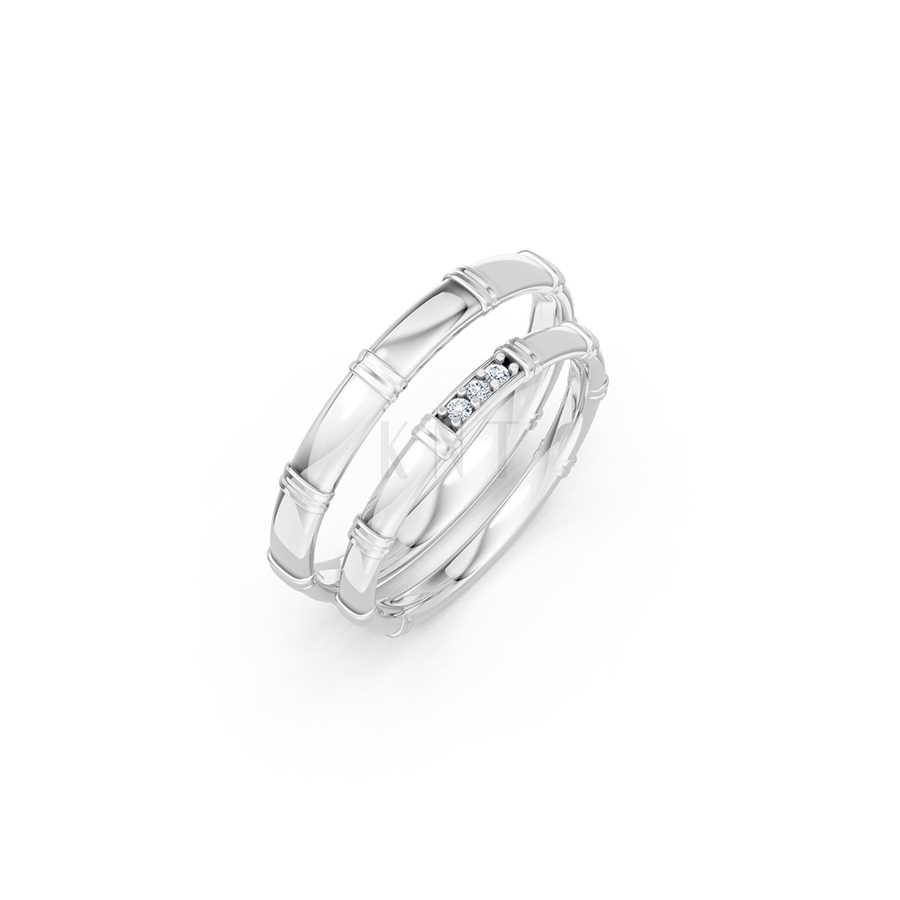 Nhẫn cưới A260 màu vàng trắng White Gold đính đá, kiểu dáng hiện đại, nổi bật