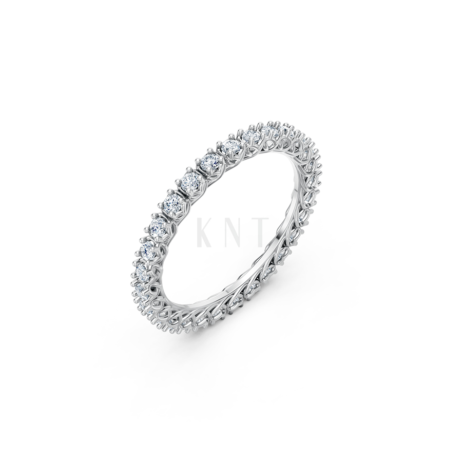 Nhẫn vĩnh cửu VC10 màu vàng trắng White Gold đính đá, kiểu dáng hiện đại, nổi bật