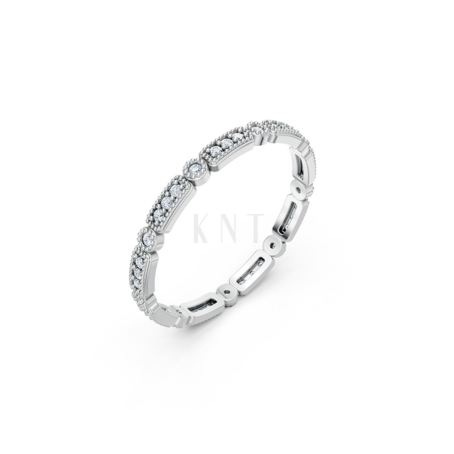 Nhẫn vĩnh cửu VC9 màu vàng trắng White Gold đính đá, kiểu dáng hiện đại, nổi bật