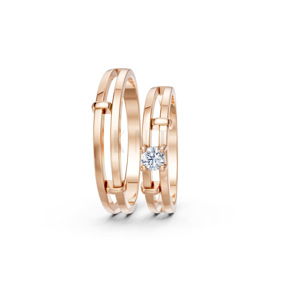 NHẪN CẶP VÀNG CV105 màu vàng hồng Rose Gold thiết kế đối xứng, phong cách, ấn tượng