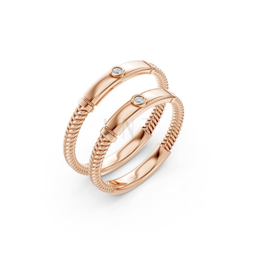 NHẪN CẶP VÀNG CV115 màu vàng hồng Rose Gold họa tiết ấn tượng, cá tính