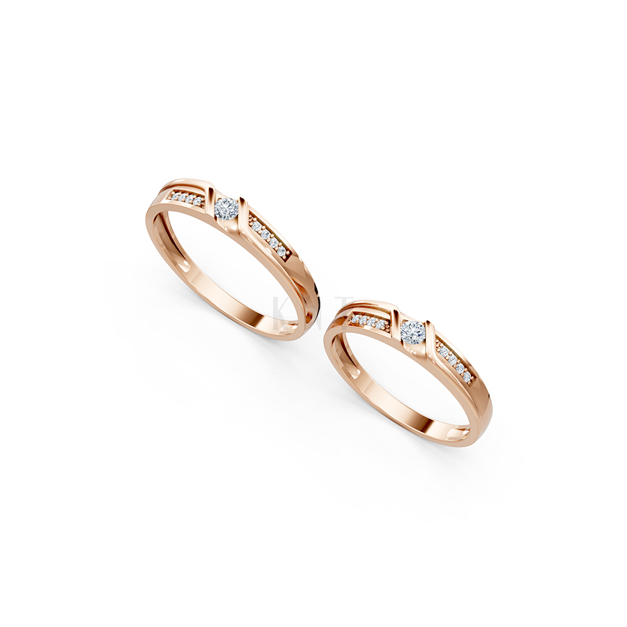 Nhẫn cưới A111 màu vàng hồng Rose Gold vàng đẹp, họa tiết hình học, độc đáo