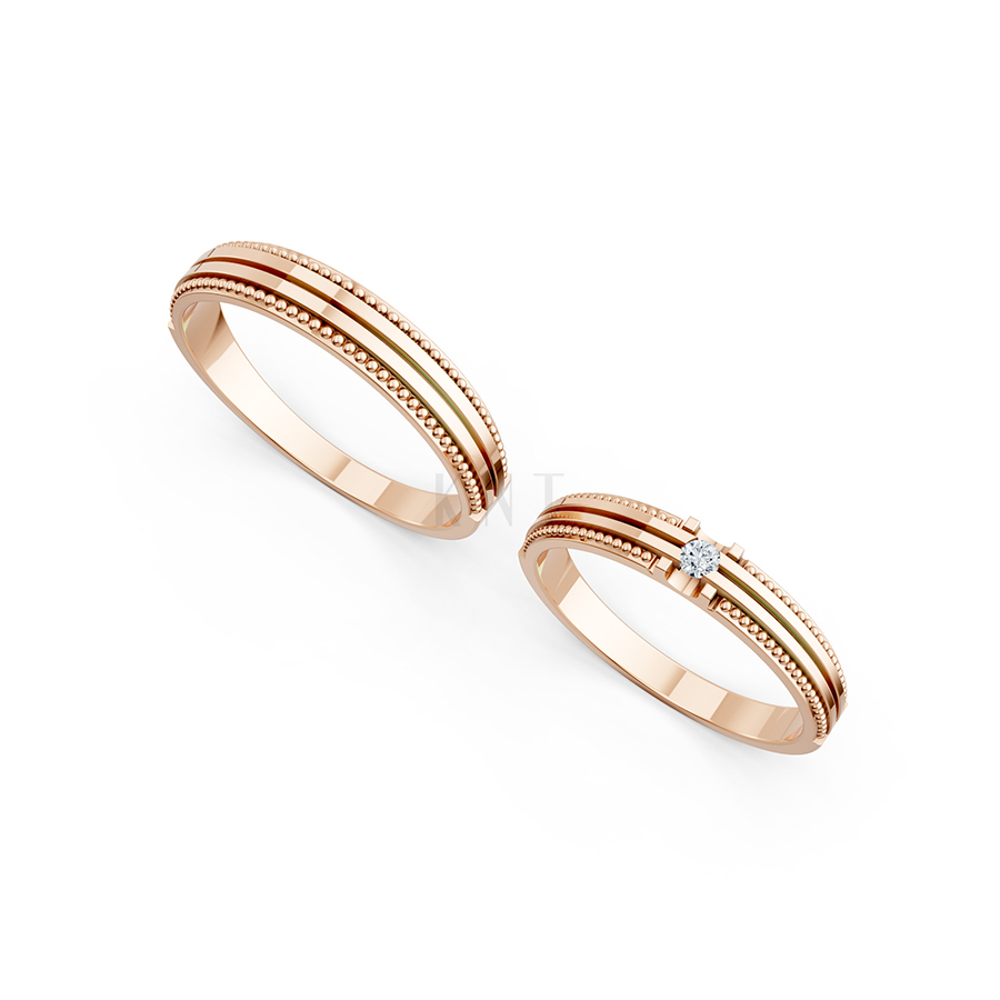 Nhẫn cưới A112 màu vàng hồng Rose Gold thiết kế đối xứng, phong cách, ấn tượng