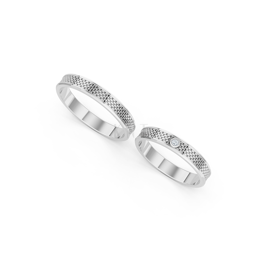 Nhẫn cưới A113 màu vàng trắng White Gold vàng sáng bóng, thiết kế trẻ trung