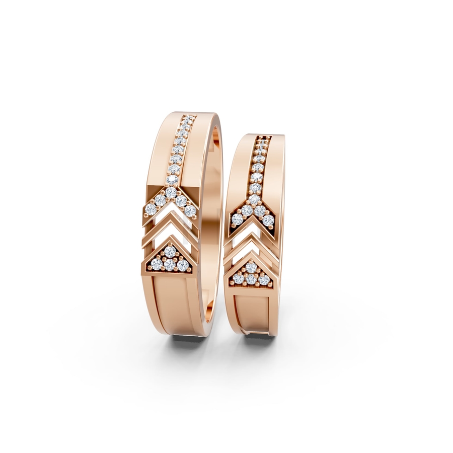 NHẪN CƯỚI A116 màu vàng hồng Rose Gold vàng đẹp, họa tiết hình học, độc đáo