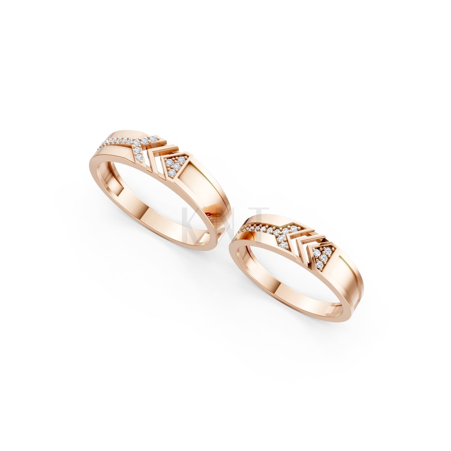 NHẪN CƯỚI A116 màu vàng hồng Rose Gold thiết kế đối xứng, phong cách, ấn tượng