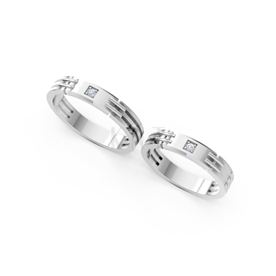 NHẪN CƯỚI A117 màu vàng trắng White Gold vàng sáng, đường nét sắc sảo, tinh tế