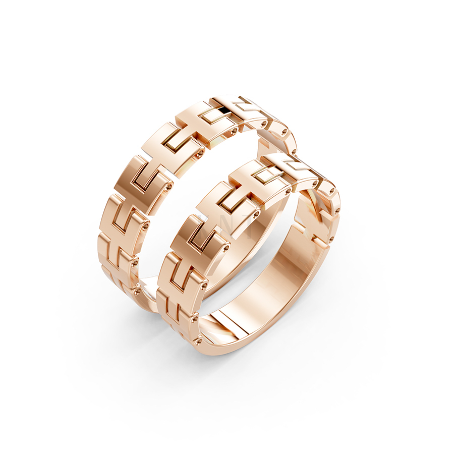 Nhẫn cưới A120 màu vàng hồng Rose Gold họa tiết ấn tượng, cá tính