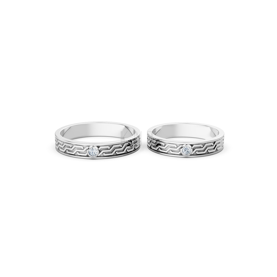 Nhẫn cưới A123 màu vàng trắng White Gold kiểu dáng cá tính, hiện đại