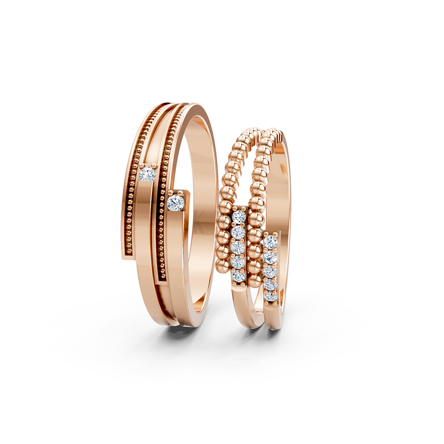 Nhẫn cưới A126 màu vàng hồng Rose Gold thiết kế đối xứng, phong cách, ấn tượng