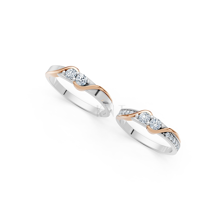 Nhẫn cưới A129 phối màu Dual Color vàng đẹp, họa tiết hình học, độc đáo