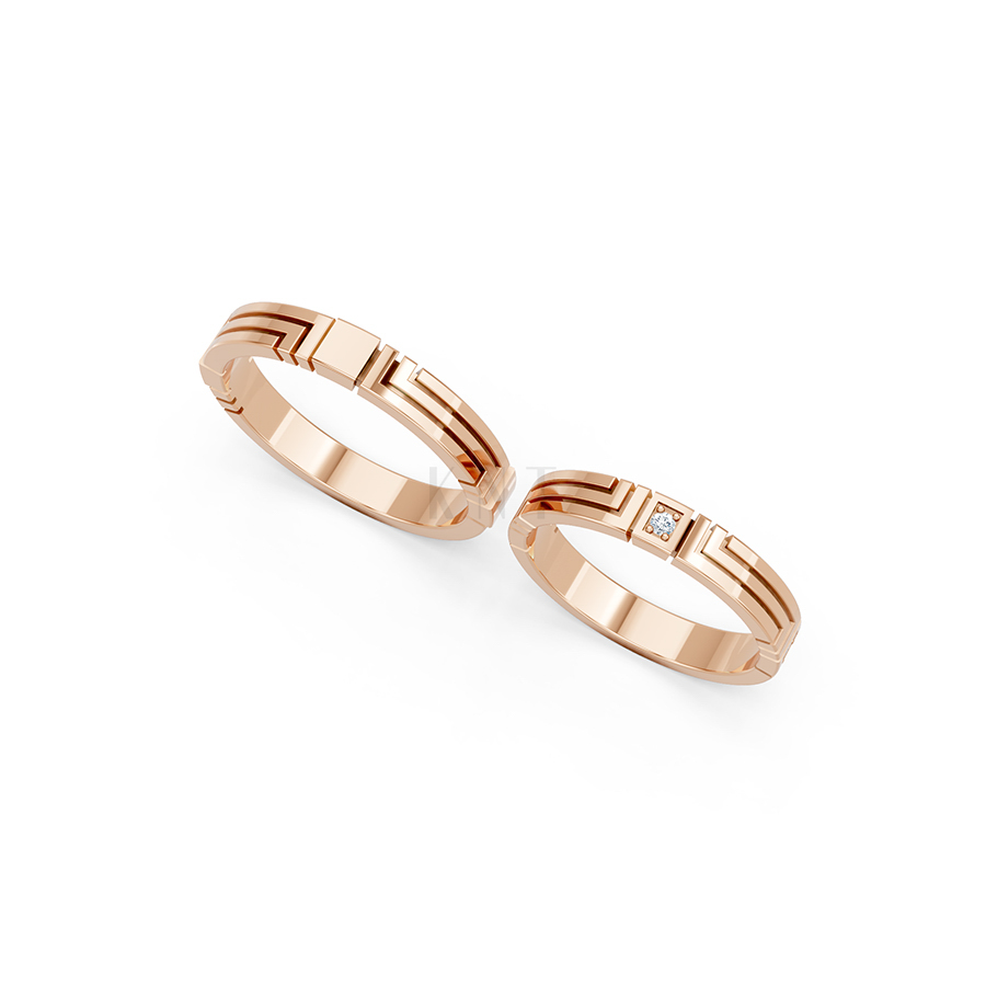 Nhẫn cưới A130 màu vàng hồng Rose Gold phong cách trẻ trung, nổi bật