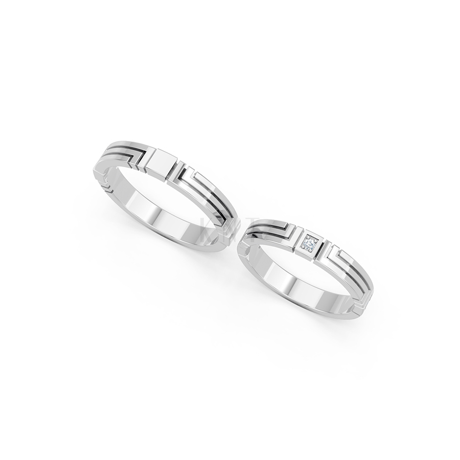 Nhẫn cưới A130 màu vàng trắng White Gold vàng sáng, đường nét sắc sảo, tinh tế