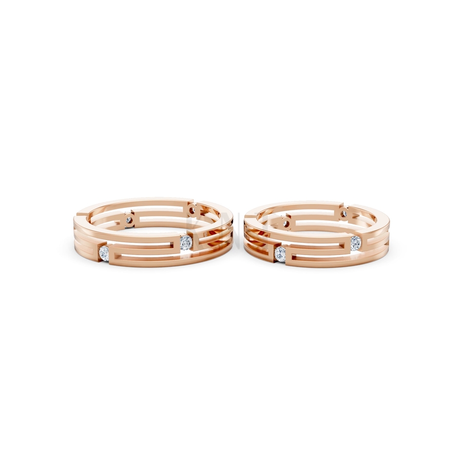 Nhẫn cưới A131 màu vàng hồng Rose Gold thiết kế đối xứng, phong cách, ấn tượng
