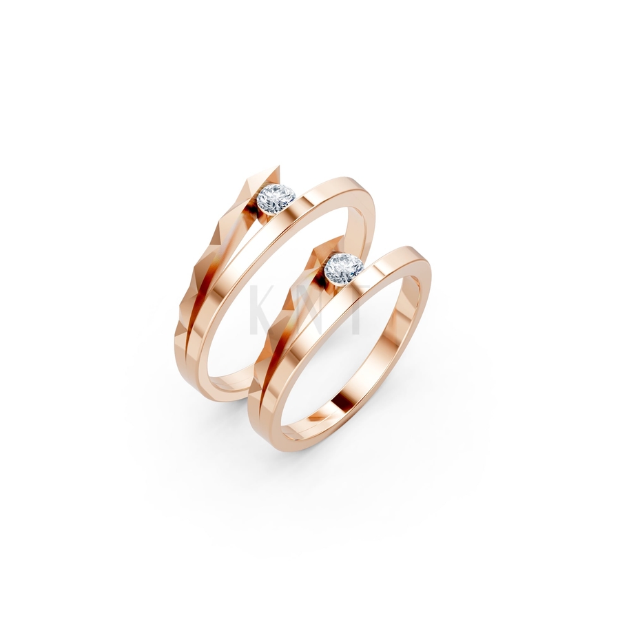 Nhẫn cưới A132 màu vàng hồng Rose Gold họa tiết ấn tượng, cá tính