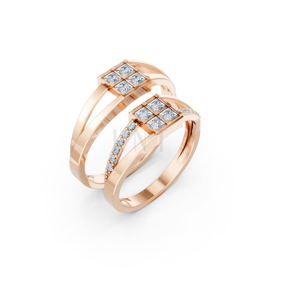 Nhẫn cưới A133 màu vàng hồng Rose Gold họa tiết ấn tượng, cá tính