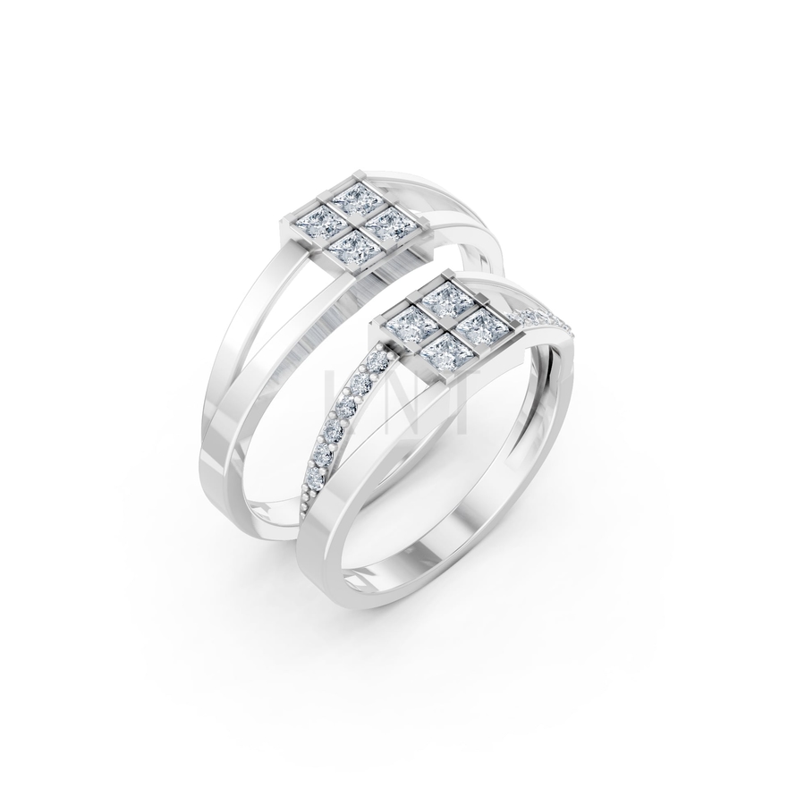 Nhẫn cưới A133 màu vàng trắng White Gold kiểu dáng hiện đại, nổi bật