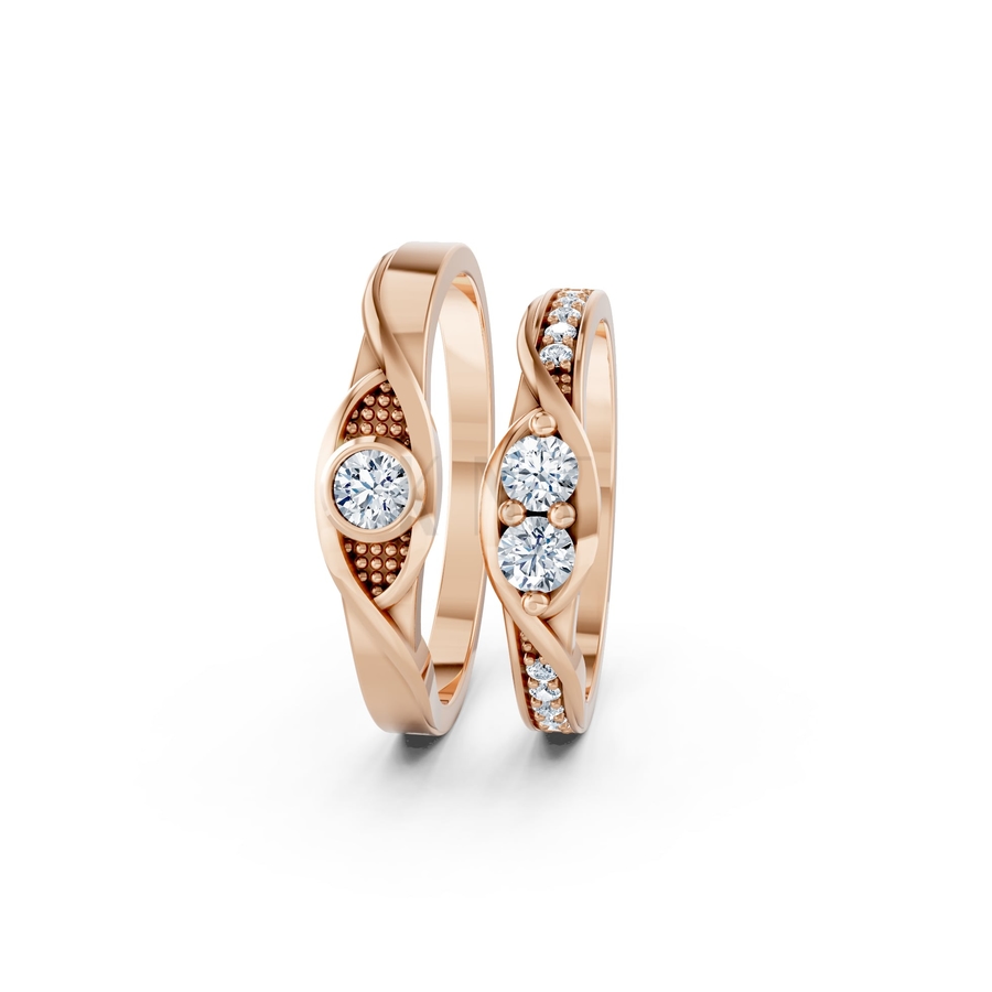 Nhẫn cưới A134 màu vàng hồng Rose Gold vàng đẹp, họa tiết hình học, độc đáo