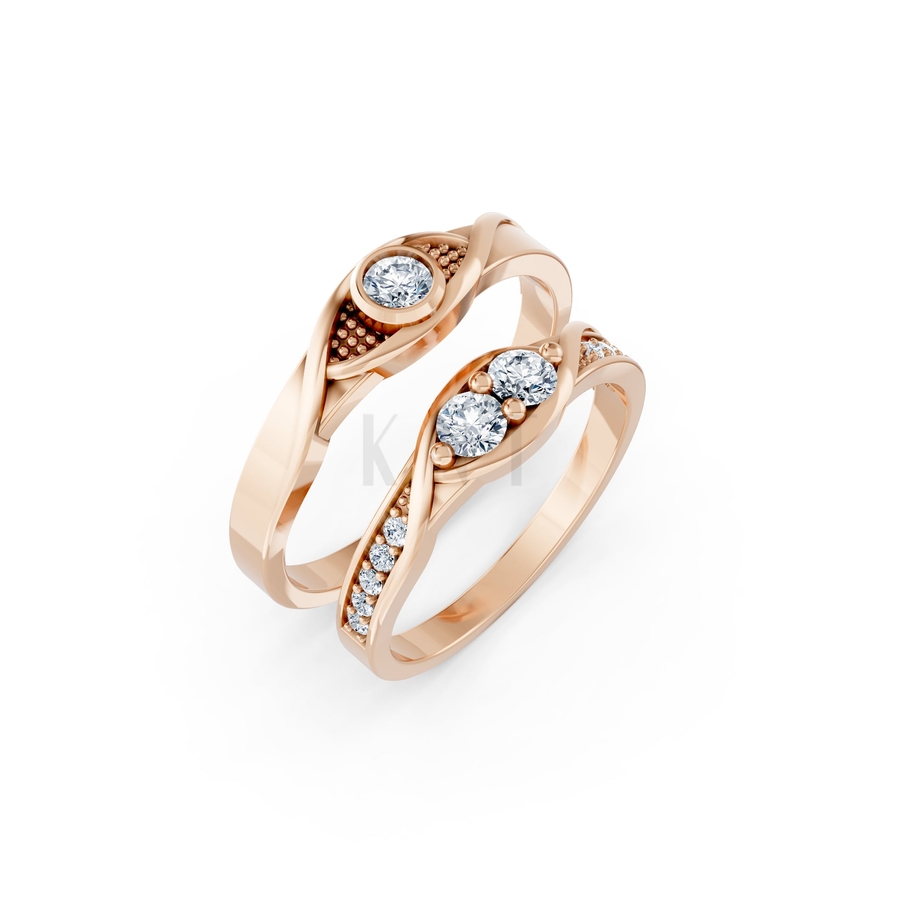 Nhẫn cưới A134 màu vàng hồng Rose Gold họa tiết ấn tượng, cá tính