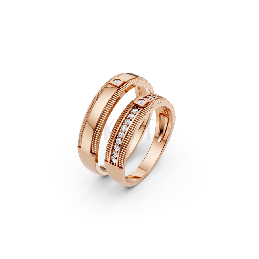 Nhẫn cưới A136 màu vàng hồng Rose Gold họa tiết ấn tượng, cá tính