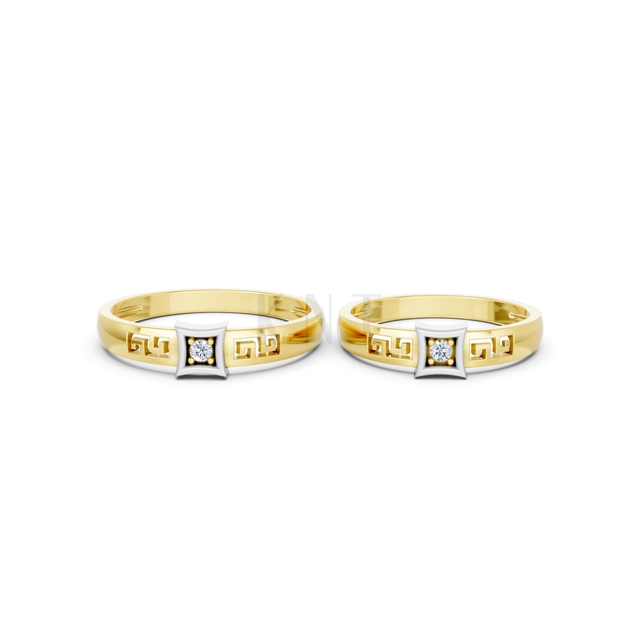 Nhẫn cưới A137 phối màu Dual Color vàng đẹp, họa tiết hình học, độc đáo