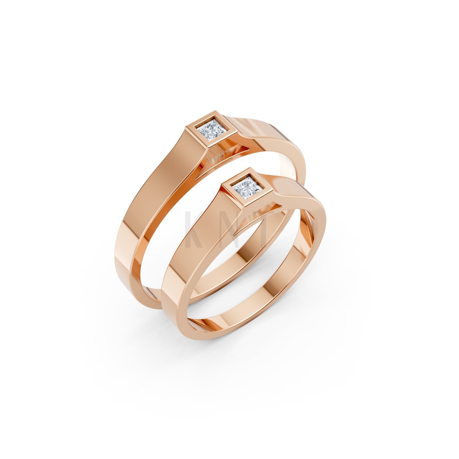 Nhẫn cưới A155 màu vàng hồng Rose Gold họa tiết ấn tượng, cá tính