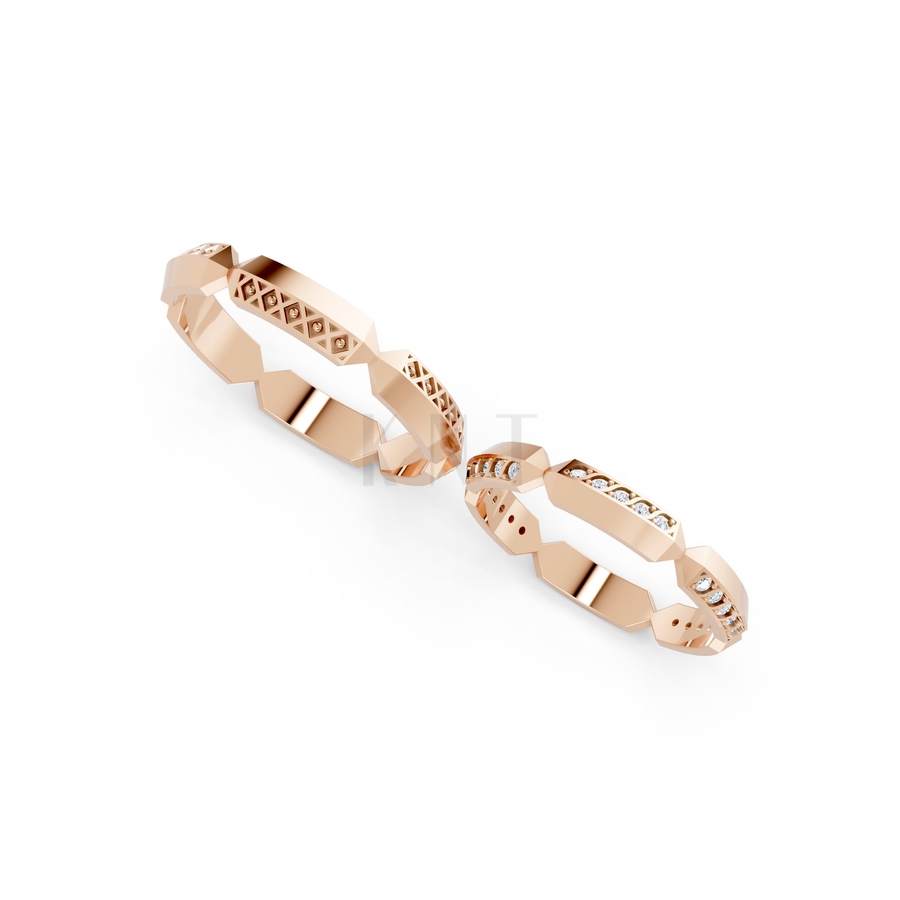 Nhẫn cưới A166 màu vàng hồng Rose Gold vàng đẹp, họa tiết hình học, độc đáo