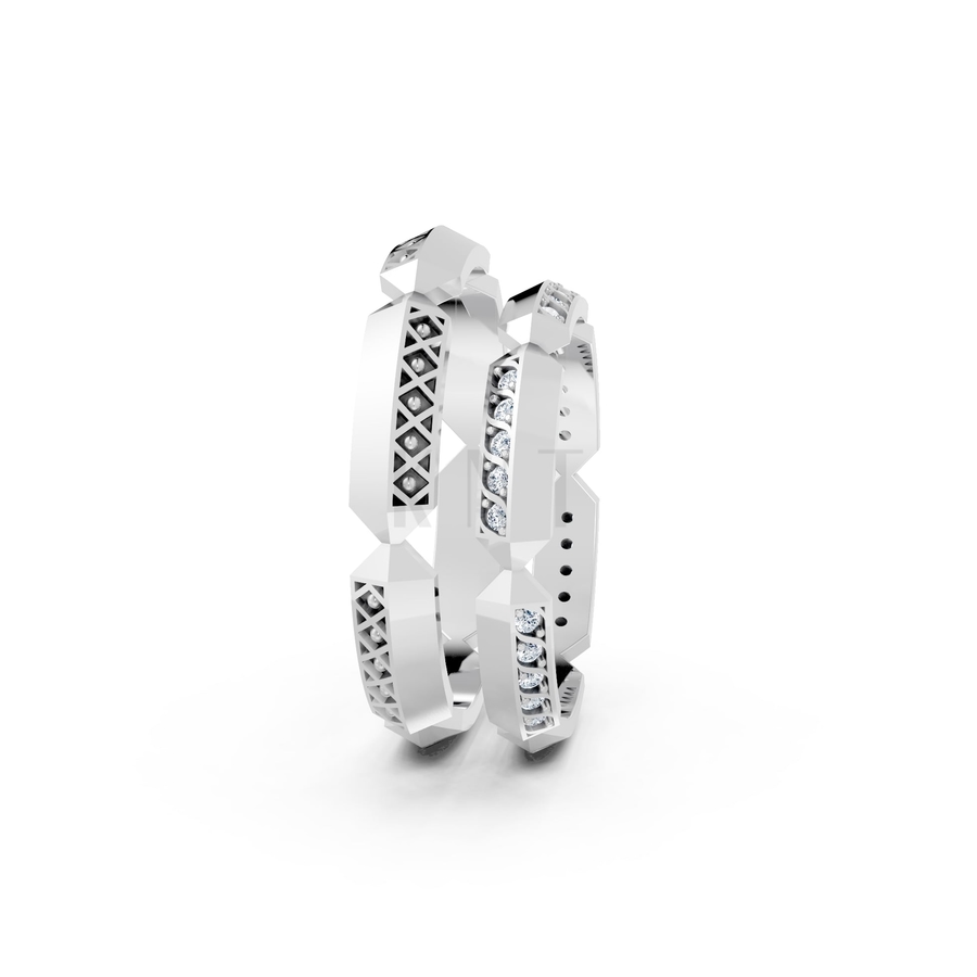 Nhẫn cưới A166 màu vàng trắng White Gold vàng sáng bóng, thiết kế trẻ trung