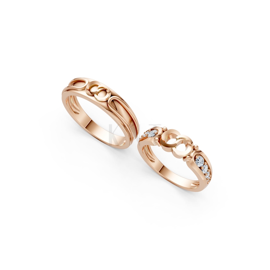 NHẪN CƯỚI A170 màu vàng hồng Rose Gold vàng đẹp, họa tiết hình học, độc đáo