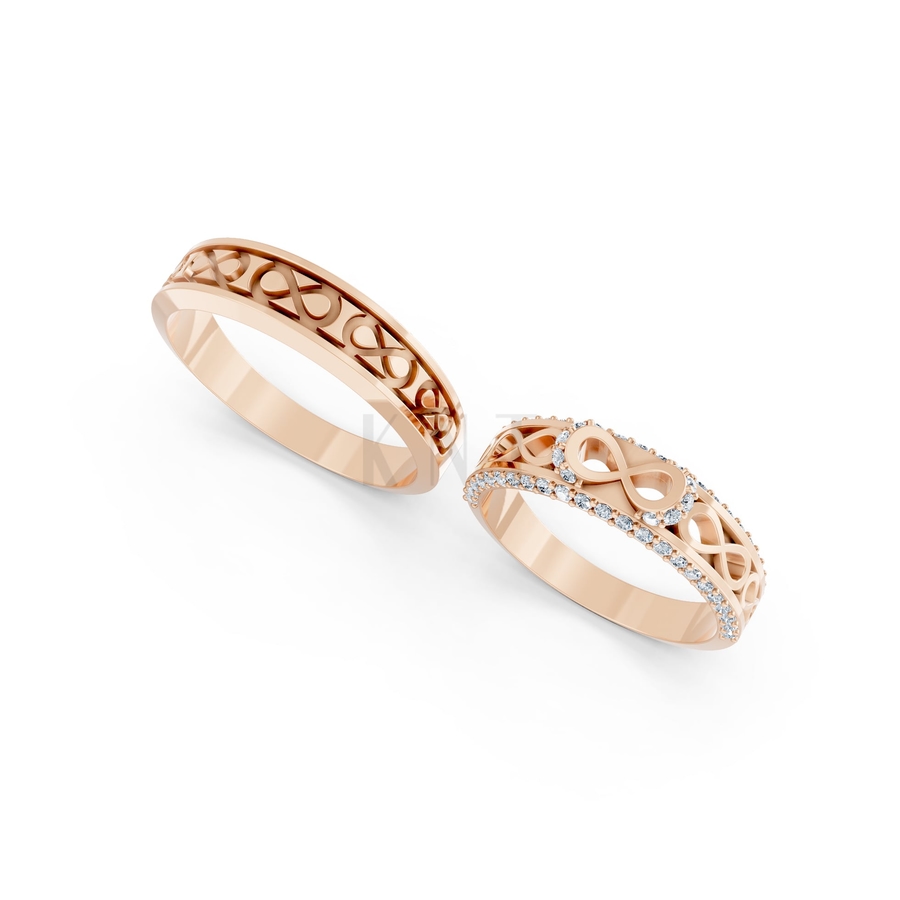 Nhẫn cưới A172 màu vàng hồng Rose Gold thiết kế đối xứng, phong cách, ấn tượng