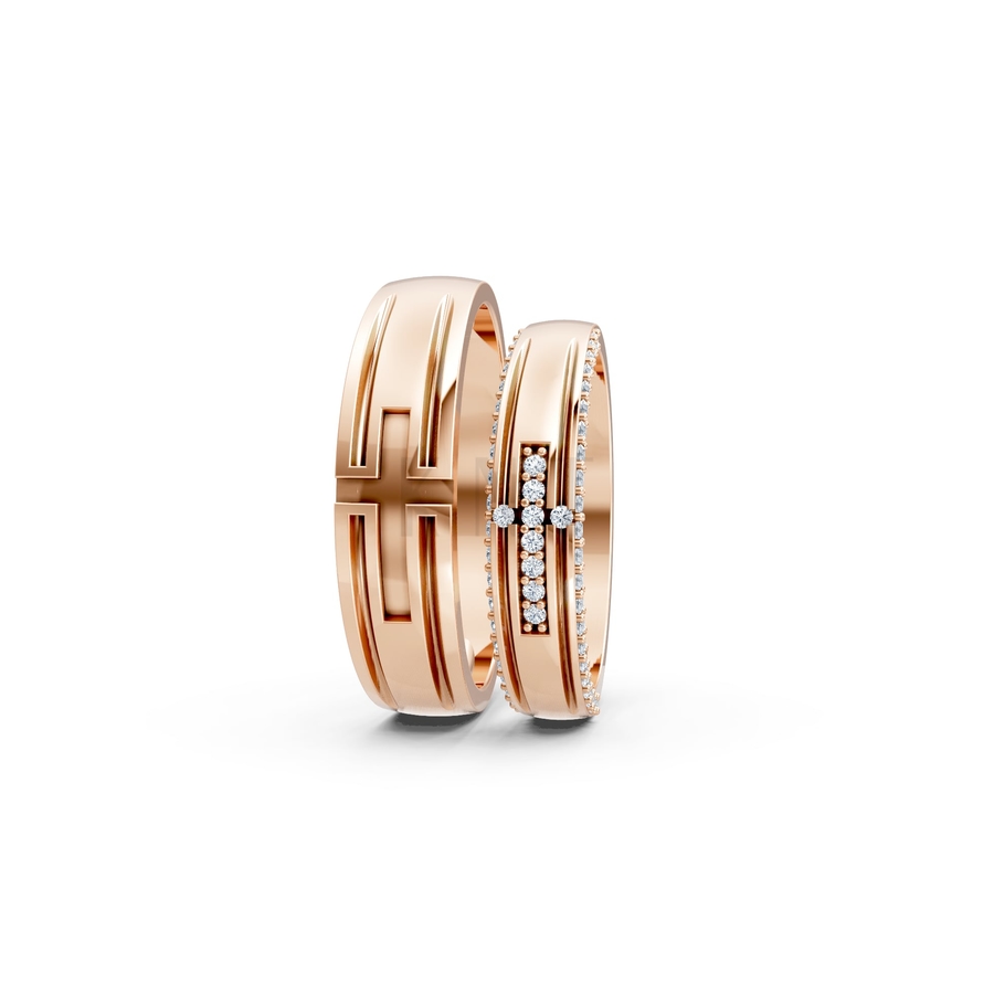 Nhẫn cưới A174 màu vàng hồng Rose Gold thiết kế đối xứng, phong cách, ấn tượng