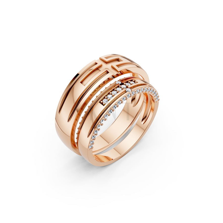 Nhẫn cưới A174 màu vàng hồng Rose Gold họa tiết ấn tượng, cá tính