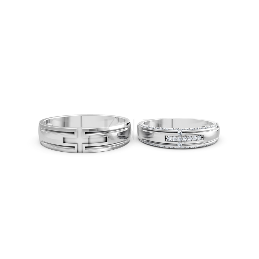 Nhẫn cưới A174 màu vàng trắng White Gold vàng sáng, đường nét sắc sảo, tinh tế