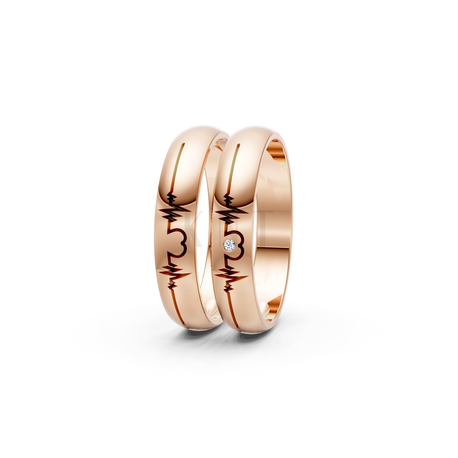 Nhẫn cưới A184 màu vàng hồng Rose Gold vàng đẹp, họa tiết hình học, độc đáo