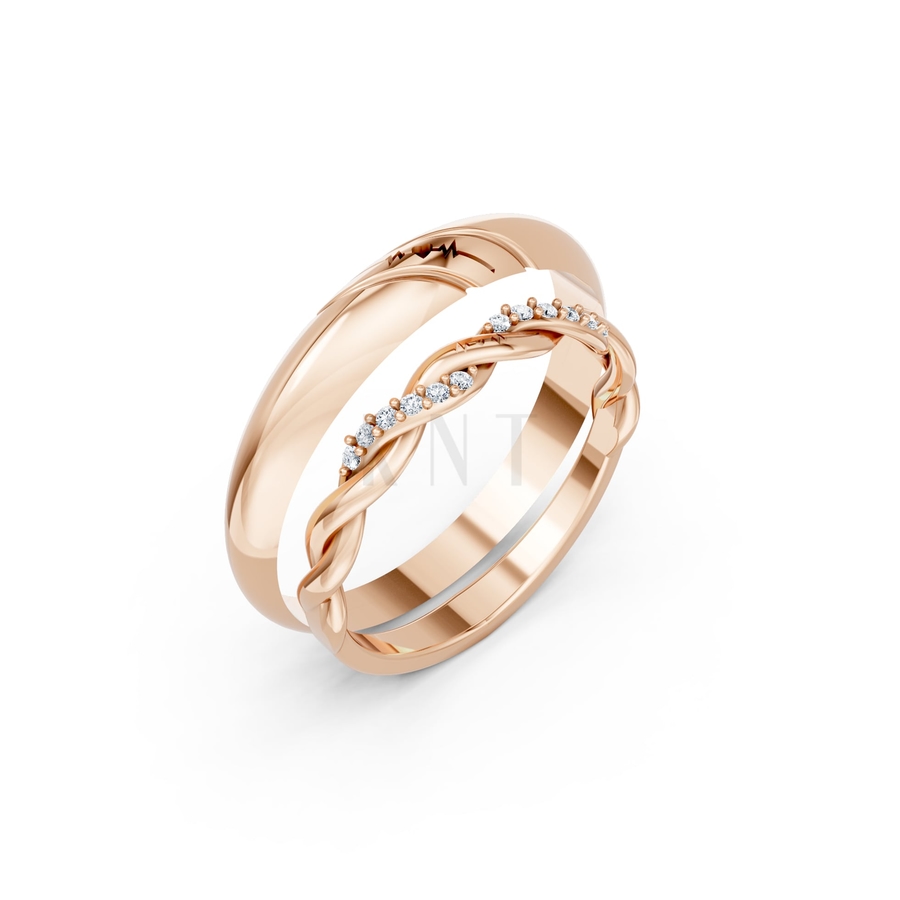 Nhẫn cưới A185 màu vàng hồng Rose Gold họa tiết ấn tượng, cá tính