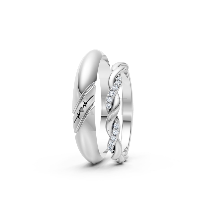 Nhẫn cưới A185 màu vàng trắng White Gold kiểu dáng cá tính, hiện đại