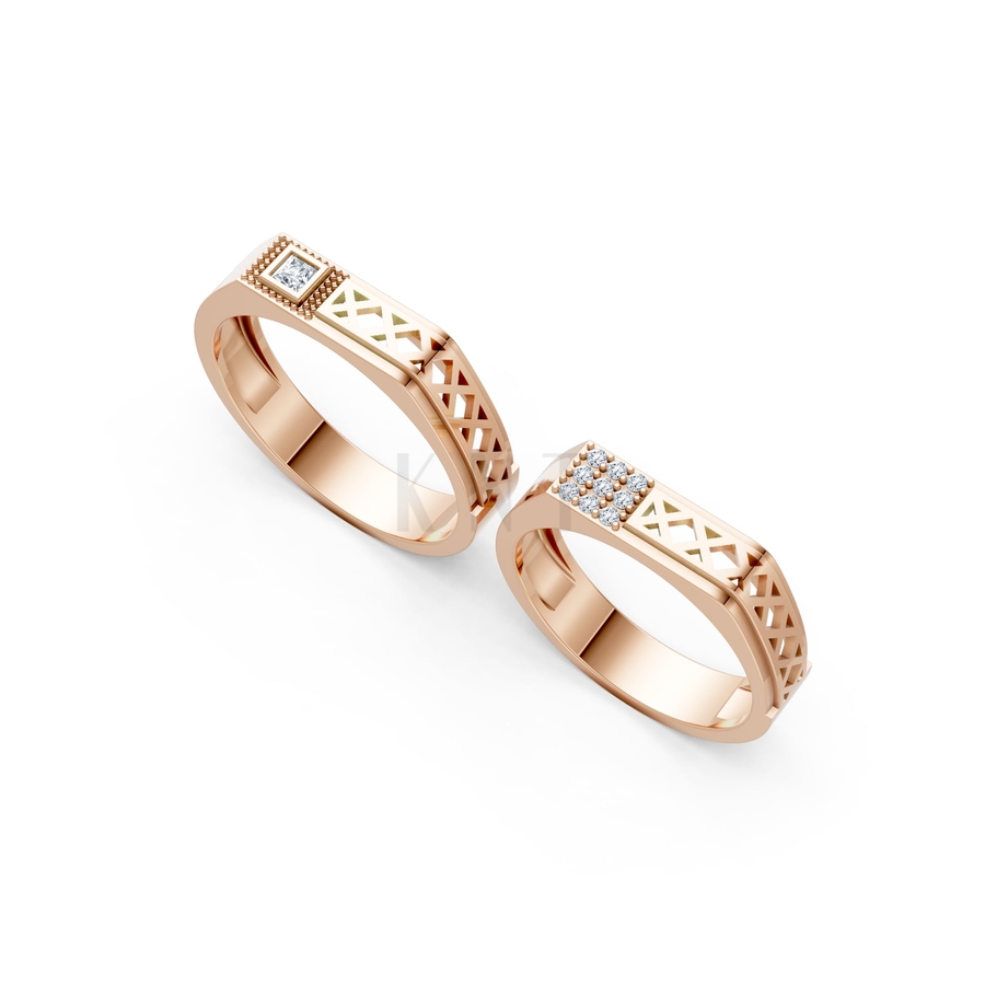 NHẪN CƯỚI A189 màu vàng hồng Rose Gold vàng đẹp, họa tiết hình học, độc đáo