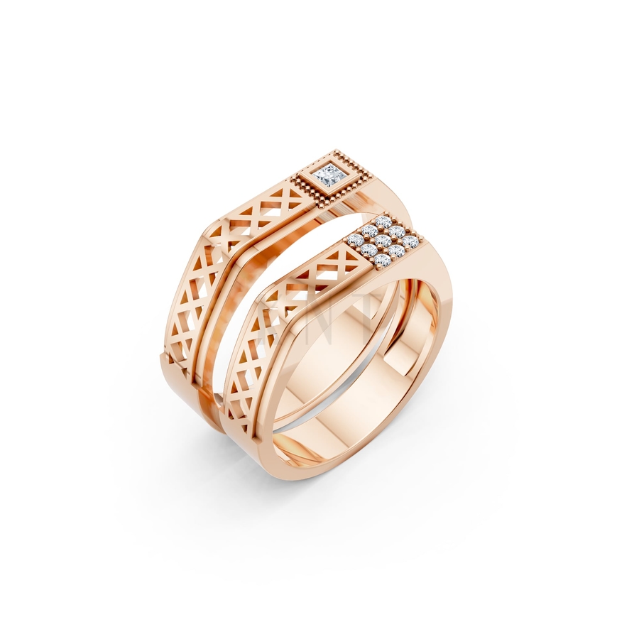 NHẪN CƯỚI A189 màu vàng hồng Rose Gold họa tiết ấn tượng, cá tính