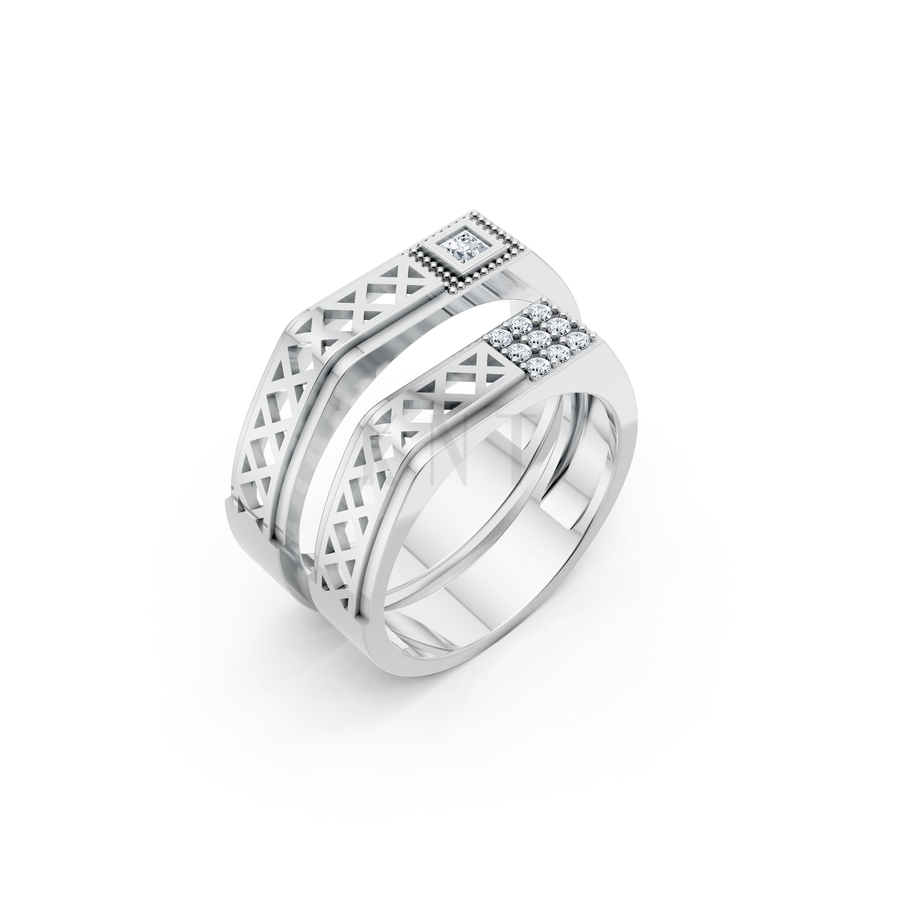 NHẪN CƯỚI A189 màu vàng trắng White Gold kiểu dáng hiện đại, nổi bật