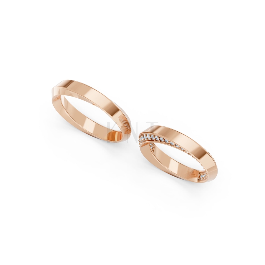 Nhẫn cưới A196 màu vàng hồng Rose Gold thiết kế đối xứng, phong cách, ấn tượng