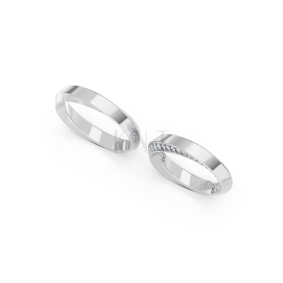 Nhẫn cưới A196 màu vàng trắng White Gold vàng sáng bóng, thiết kế trẻ trung