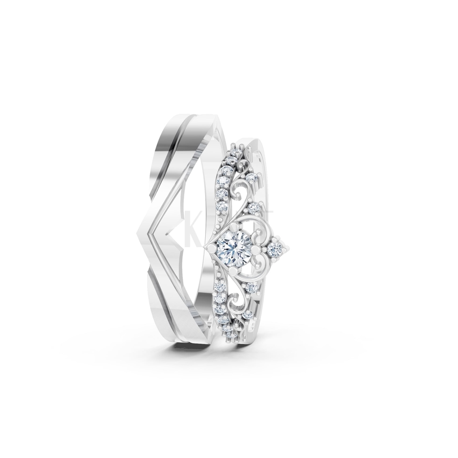 Nhẫn cưới A199 màu vàng trắng White Gold kiểu dáng cá tính, hiện đại