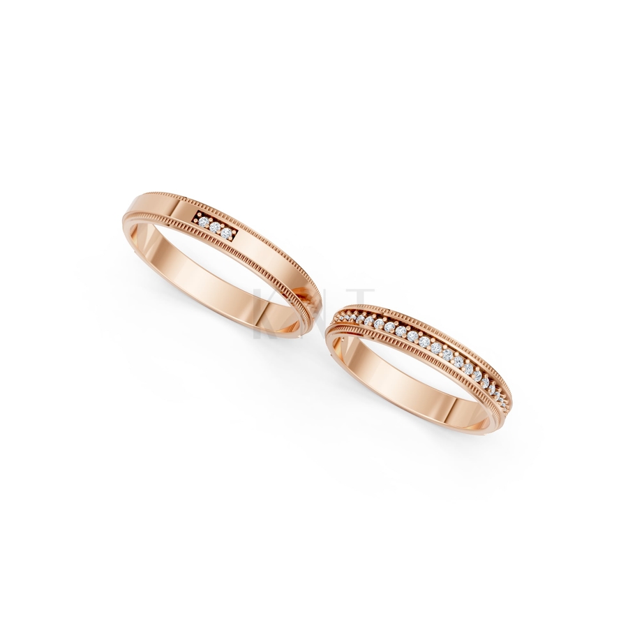 Nhẫn cưới A201 màu vàng hồng Rose Gold thiết kế đối xứng, phong cách, ấn tượng