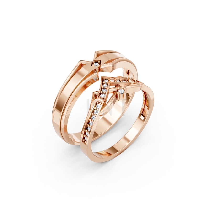 Nhẫn cưới A204 màu vàng hồng Rose Gold họa tiết ấn tượng, cá tính