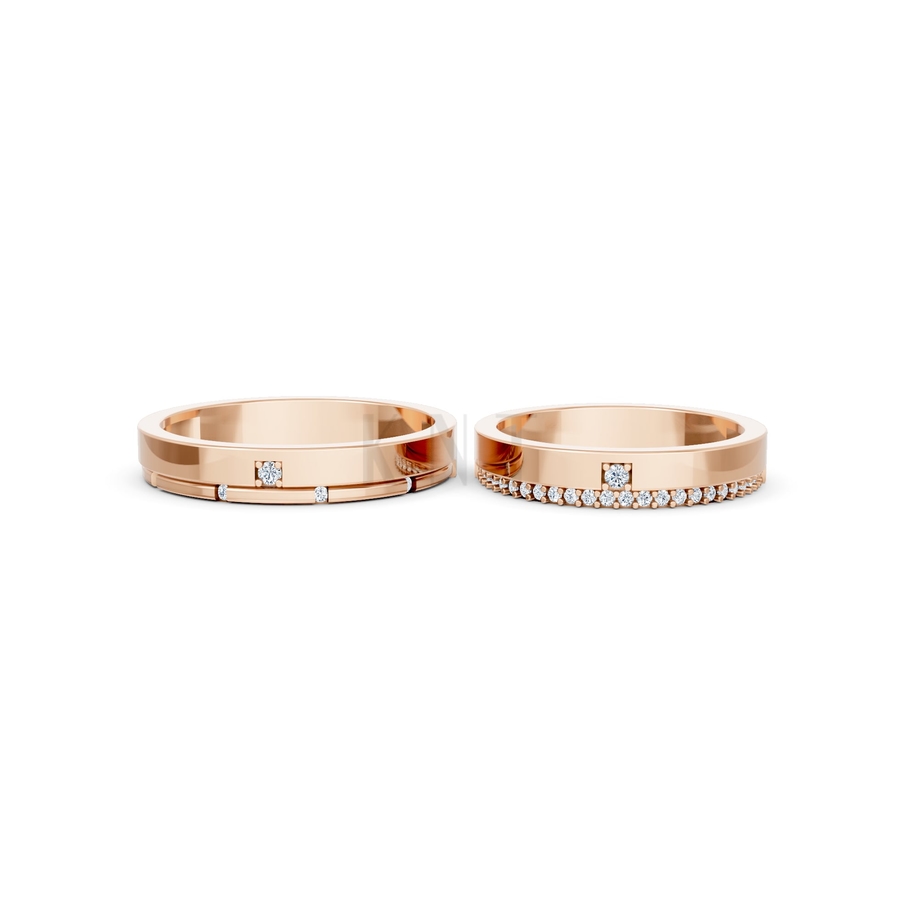 Nhẫn cưới A205 màu vàng hồng Rose Gold thiết kế đối xứng, phong cách, ấn tượng