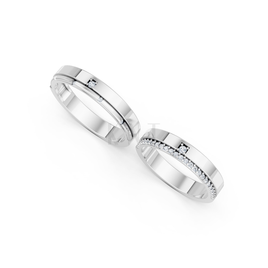 Nhẫn cưới A205 màu vàng trắng White Gold vàng sáng bóng, thiết kế trẻ trung