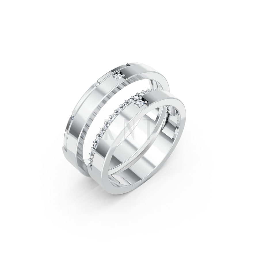 Nhẫn cưới A205 màu vàng trắng White Gold kiểu dáng hiện đại, nổi bật