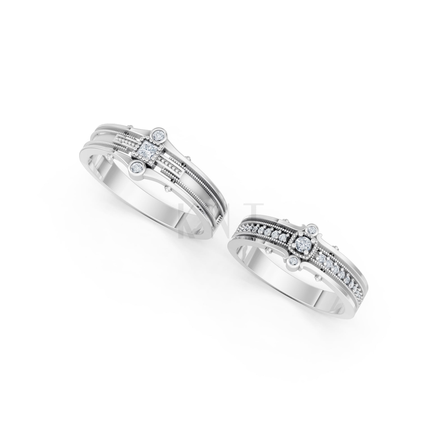 Nhẫn cưới A208 màu vàng trắng White Gold kiểu dáng cá tính, hiện đại